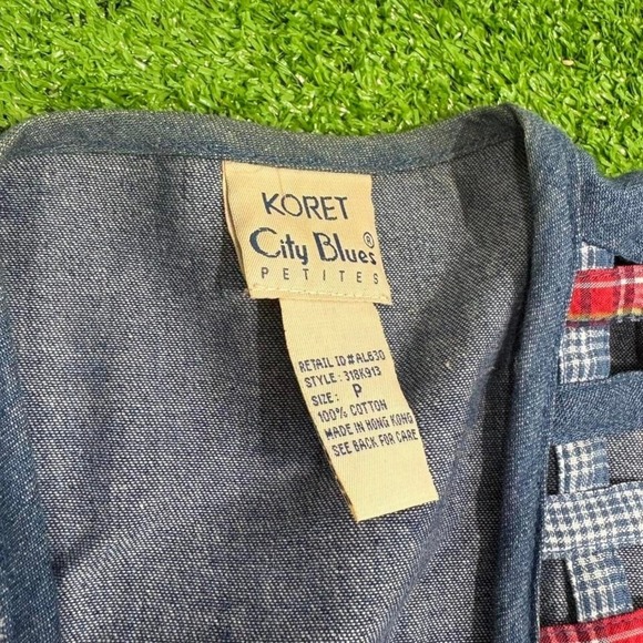 Vtg Koret City Women Woven Patchwork Plaid Gingham Lattice Style Denim Vest - Picture 5 of 5